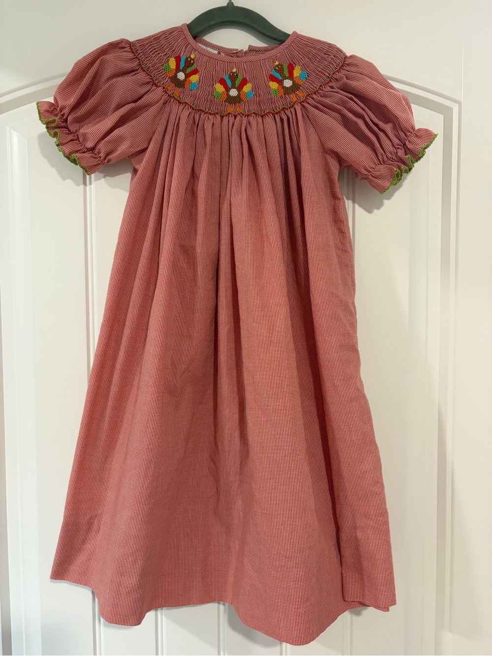 Girls' Orange Thanksgiving Smocked Dress with Embroidered Yoke
